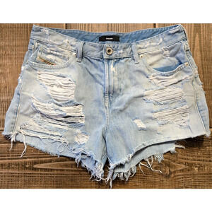 Diesel Womens Cutoff Jean Shorts 29 Blue Light Wash Denim Distressed Frayed Hem